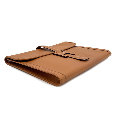 HERMES JIGE GM NATUREL COUCHEVEL CLUTCH BAG 〇R 90299610 - PURPOSE