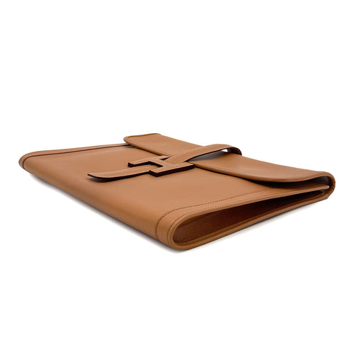HERMES JIGE GM NATUREL COUCHEVEL CLUTCH BAG 〇R 90299610 - PURPOSE