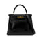 HERMES KELLY 28 RETOURNE BLACK BOXCALF HAND SHOULDER BAG □B GHW 90299703 - PURPOSE