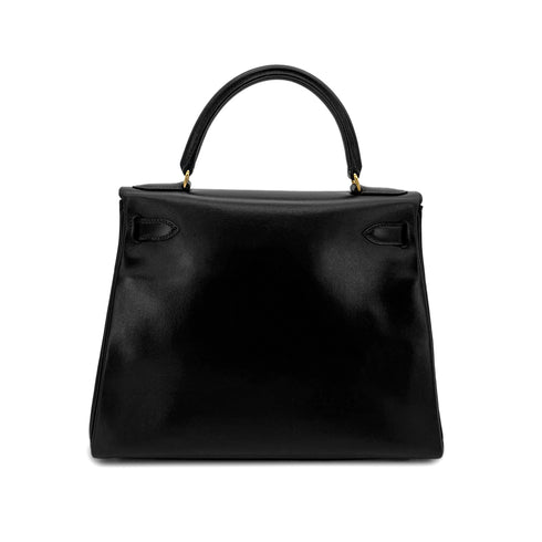 HERMES KELLY 28 RETOURNE BLACK BOXCALF HAND SHOULDER BAG □B GHW 90299703 - PURPOSE