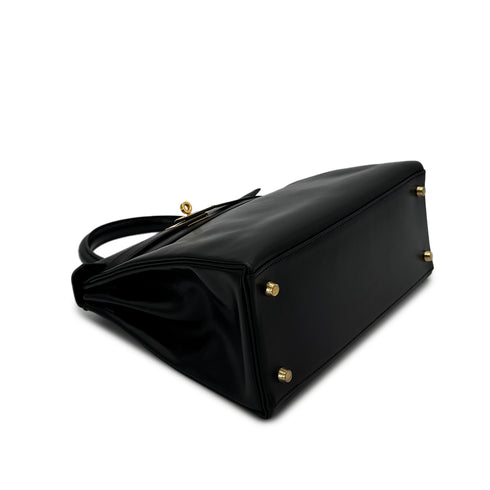 HERMES KELLY 28 RETOURNE BLACK BOXCALF HAND SHOULDER BAG □B GHW 90299703 - PURPOSE