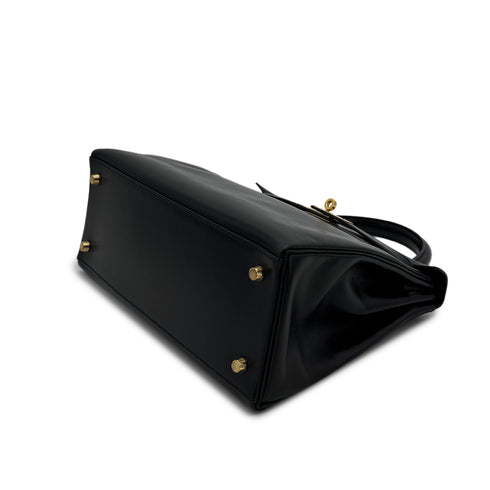 HERMES KELLY 28 RETOURNE BLACK BOXCALF HAND SHOULDER BAG □B GHW 90299703 - PURPOSE
