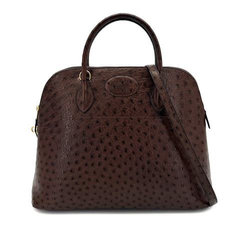 HERMES BOLIDE 35 CHOCOLAT OSTRICH HAND SHOULDER BAG 〇W GHW 90299753 - PURPOSE