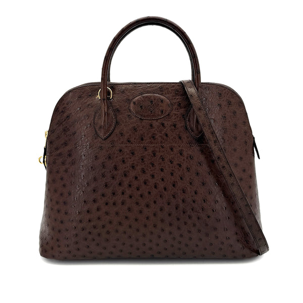 HERMES BOLIDE 35 CHOCOLAT OSTRICH HAND SHOULDER BAG 〇W GHW 90299753 - PURPOSE