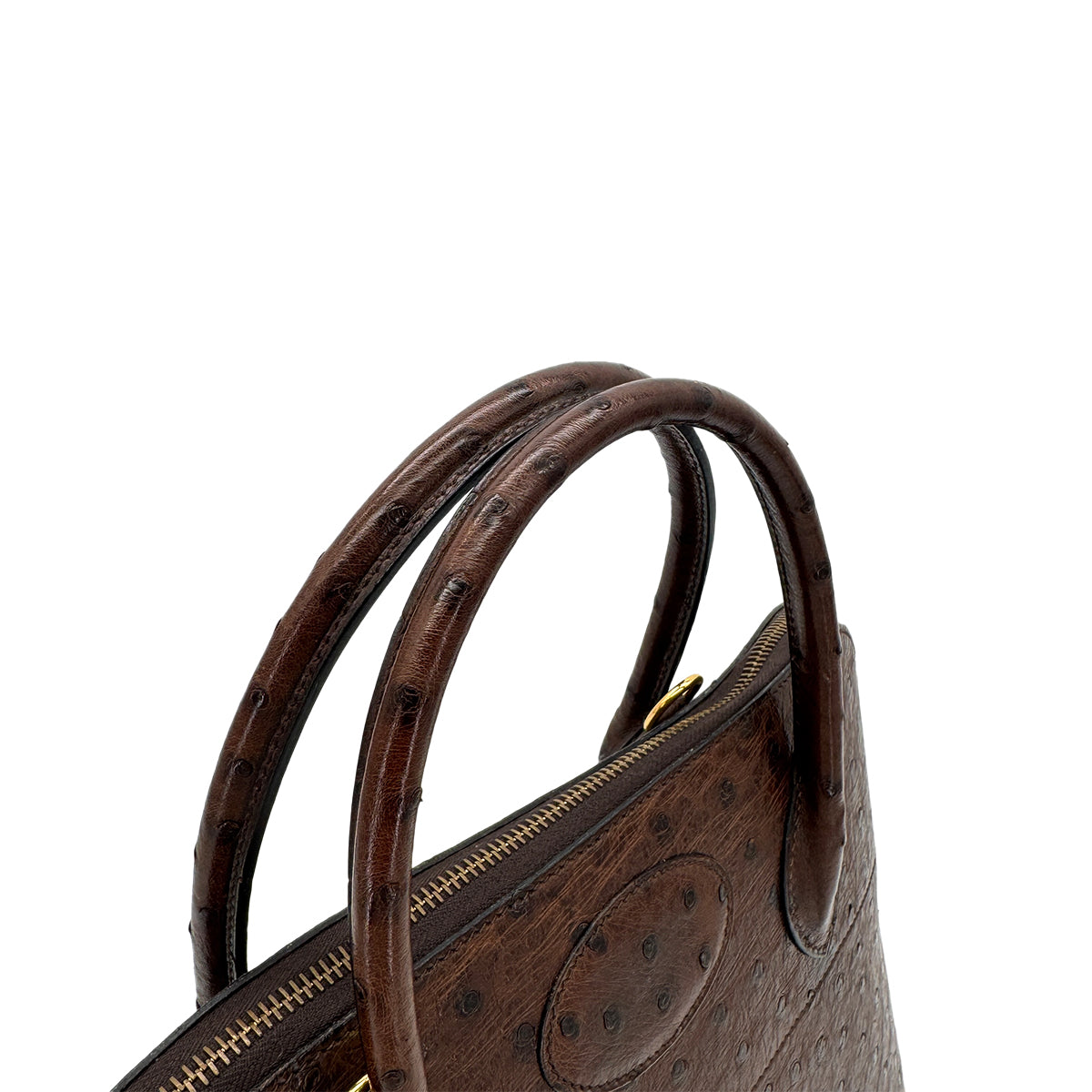 HERMES BOLIDE 35 CHOCOLAT OSTRICH HAND SHOULDER BAG 〇W GHW 90299753