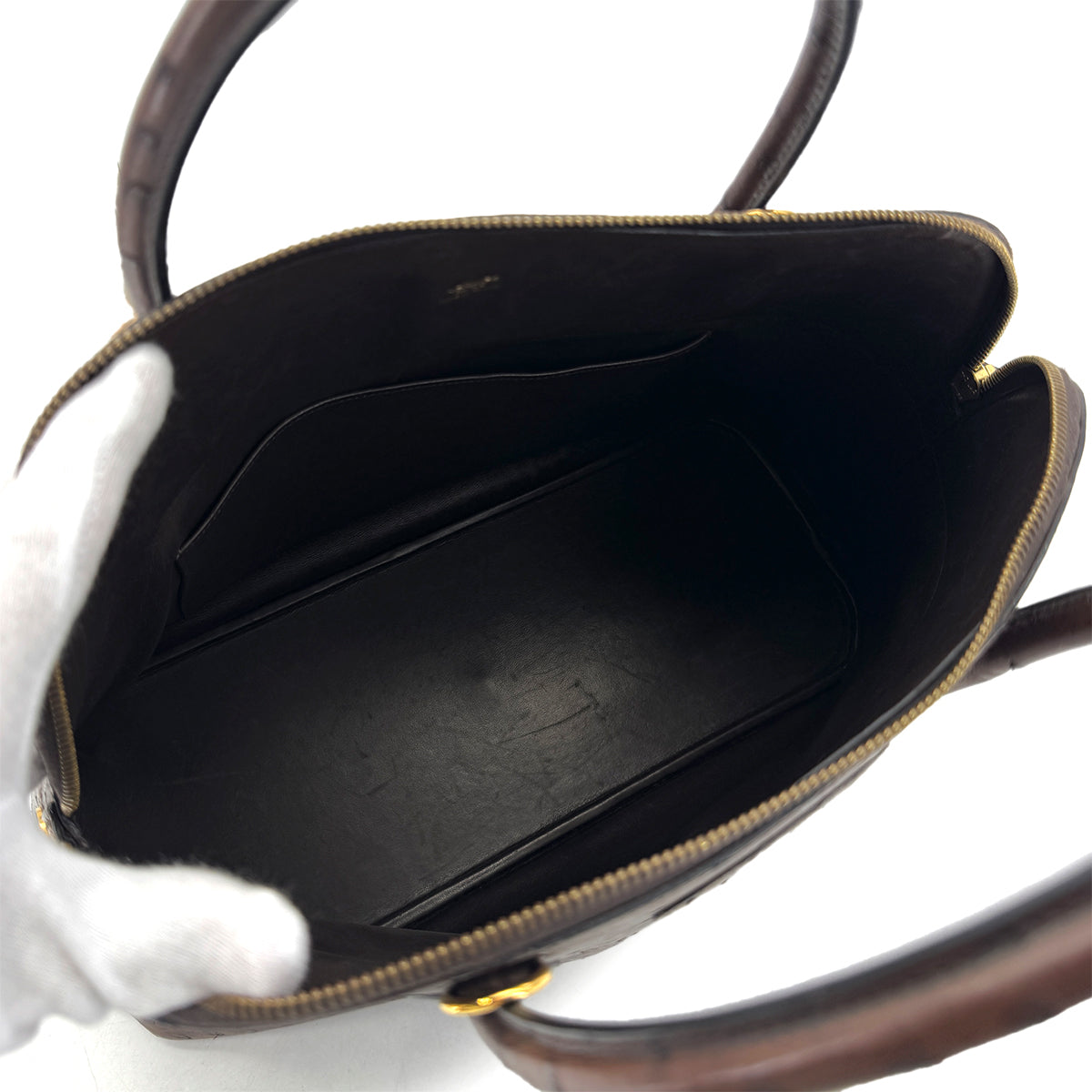 HERMES BOLIDE 35 CHOCOLAT OSTRICH HAND SHOULDER BAG 〇W GHW 90299753