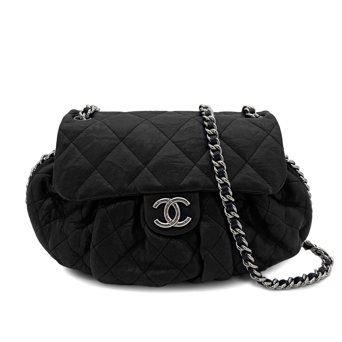 CHANEL MATELASSE CHAIN AROUND SHOULDER BAG NAVY LEATHER 90299755