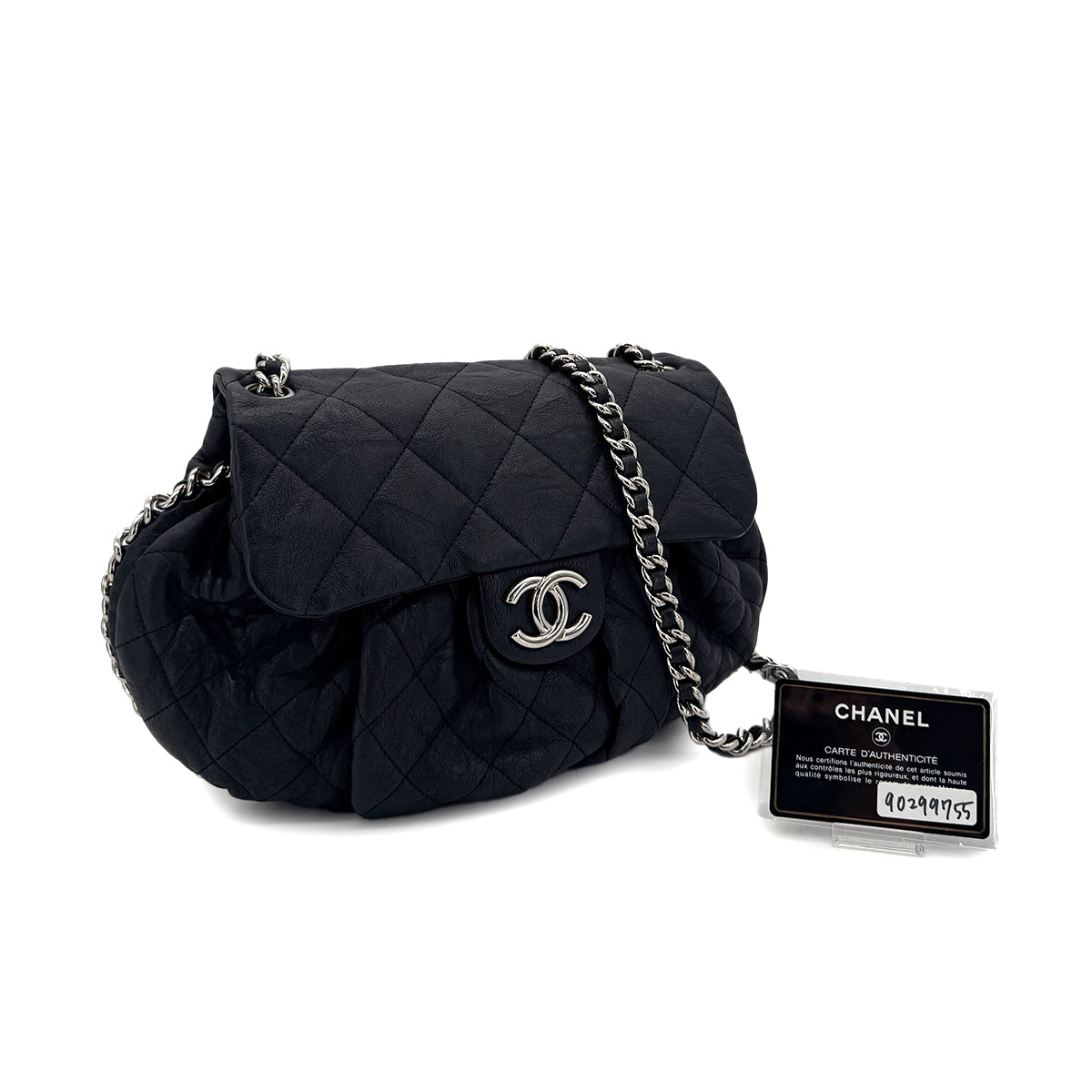 CHANEL MATELASSE CHAIN AROUND SHOULDER BAG NAVY LEATHER 90299755