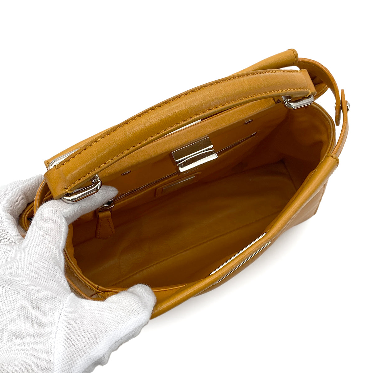 FENDI PEEKABOO MINI HAND SHOULDER BAG ORANGE LEATHER 8BN244 90299757