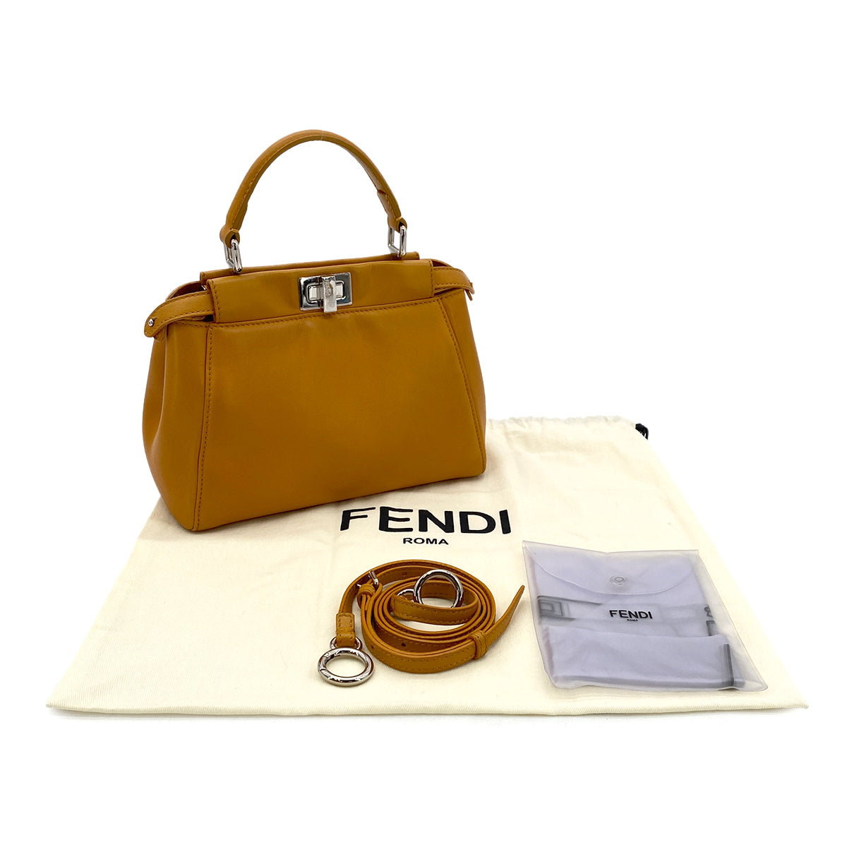 FENDI PEEKABOO MINI HAND SHOULDER BAG ORANGE LEATHER 8BN244 90299757