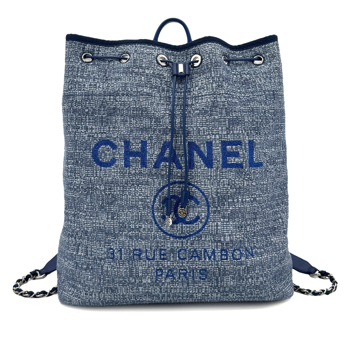 CHANEL DEAUVILLE BACK PACK BLUE CANVAS LEATHER 90299784