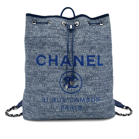CHANEL DEAUVILLE BACK PACK BLUE CANVAS LEATHER 90299784 - PURPOSE