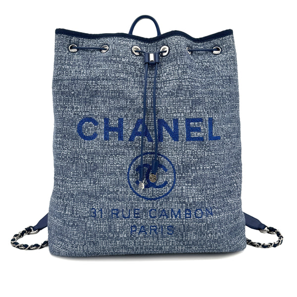 CHANEL DEAUVILLE BACK PACK BLUE CANVAS LEATHER 90299784 - PURPOSE