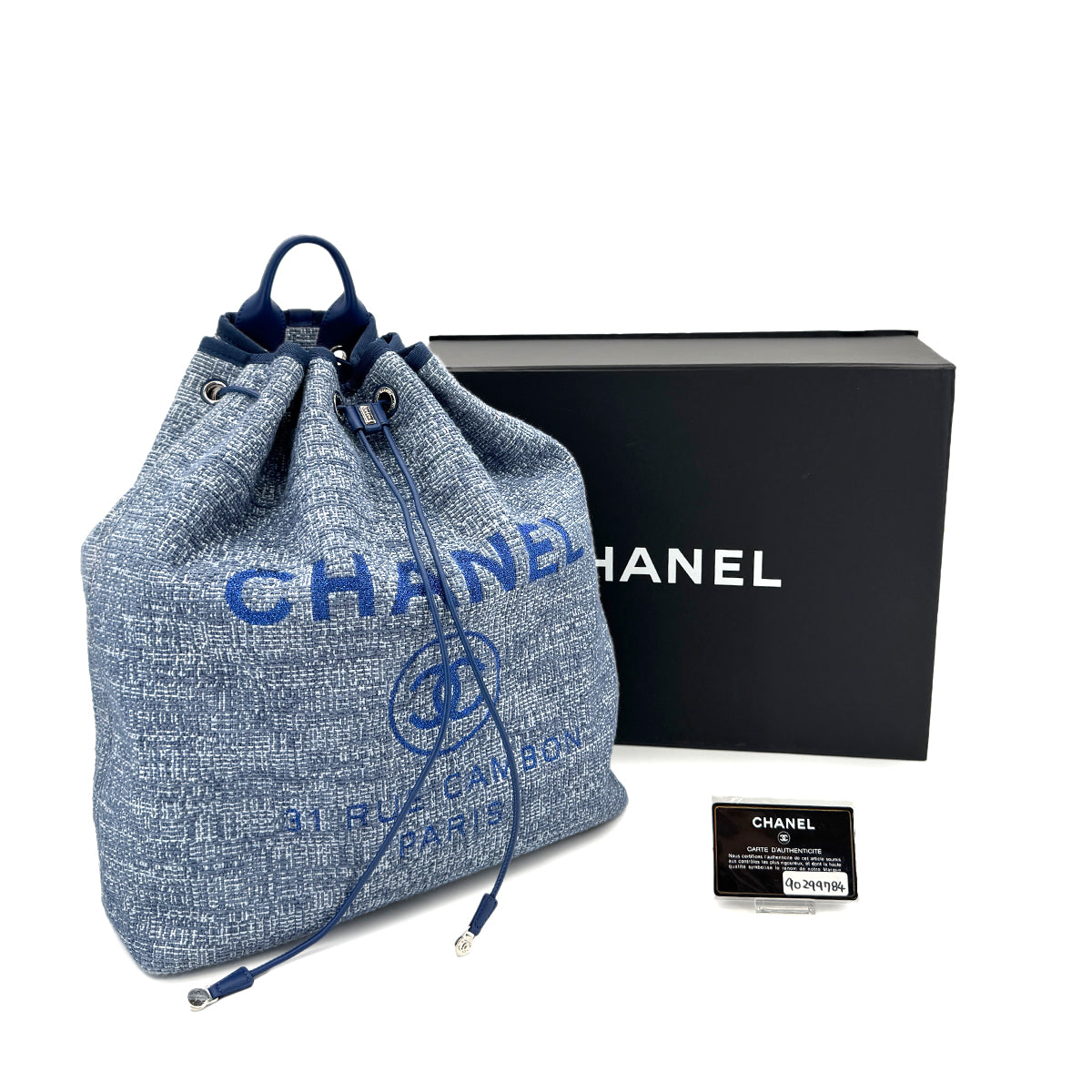 CHANEL DEAUVILLE BACK PACK BLUE CANVAS LEATHER 90299784