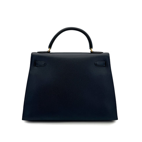 HERMES KELLY 32 SELLIER BLUE MARINE COUCHEVEL HAND SHOULDER BAG 1996 CIRCLE Z GHW 90299785 - PURPOSE