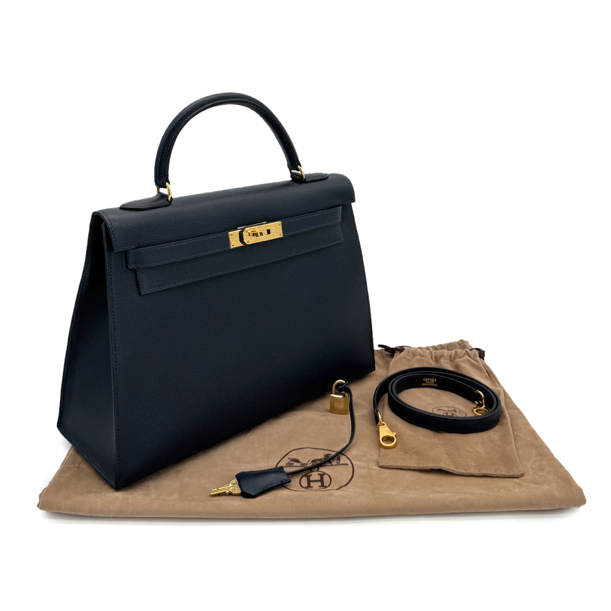 HERMES KELLY 32 SELLIER BLUE MARINE COUCHEVEL HAND SHOULDER BAG 〇Z GHW 90299785