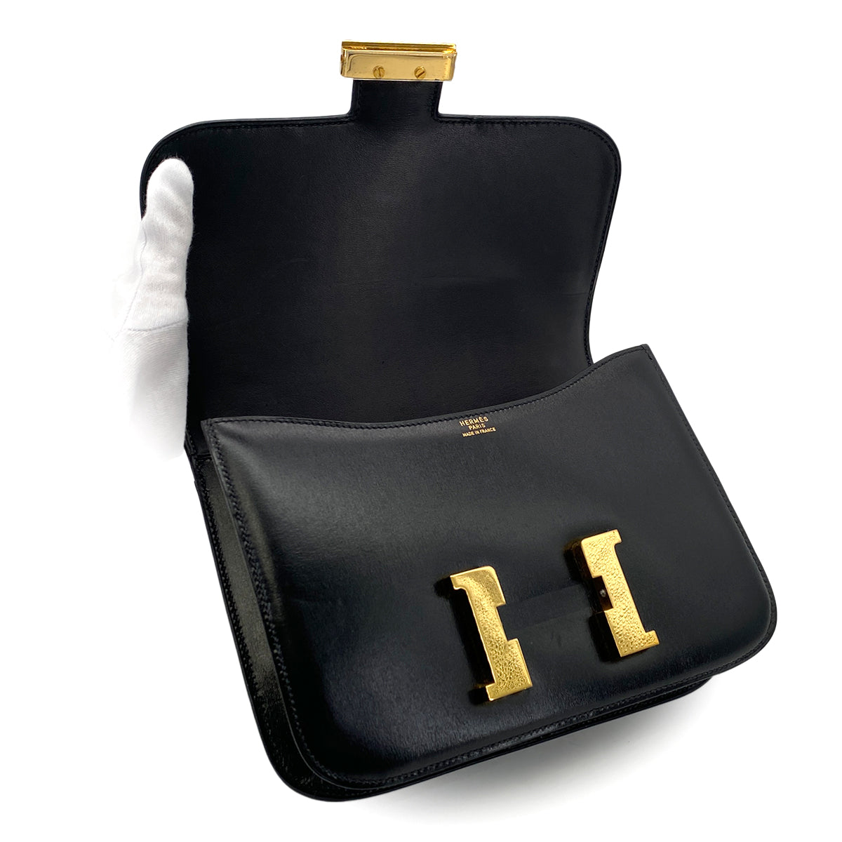 HERMES CONSTANCE 23 BLACK BOXCALF SHOULDER BAG 〇O GHW 90299789