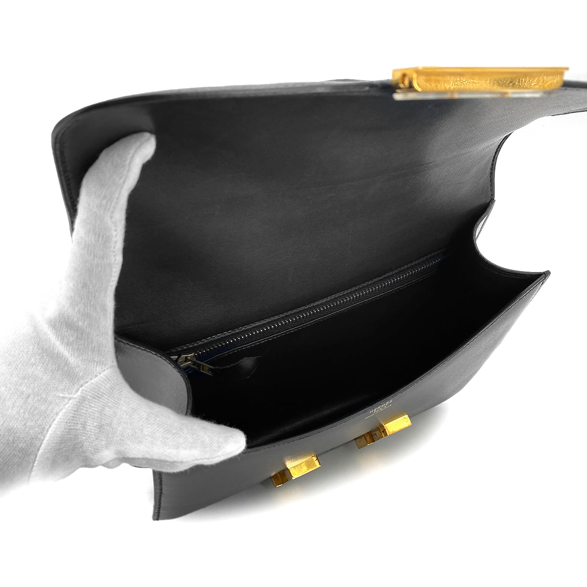 HERMES CONSTANCE 23 BLACK BOXCALF SHOULDER BAG 〇O GHW 90299789