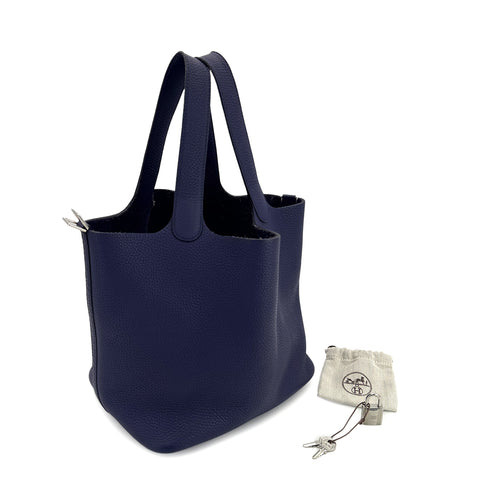 HERMES PICOTIN LOCK MM BLUE ENCRE TAURILLON CLEMENCE HAND BAG U 90299790 - PURPOSE