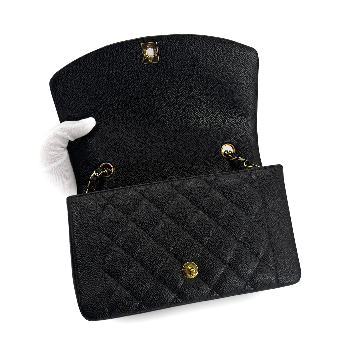 CHANEL VINTAGE DIANA MEDIUM CHAIN SHOULDER BAG BLACK CAVIR SKIN 90299801