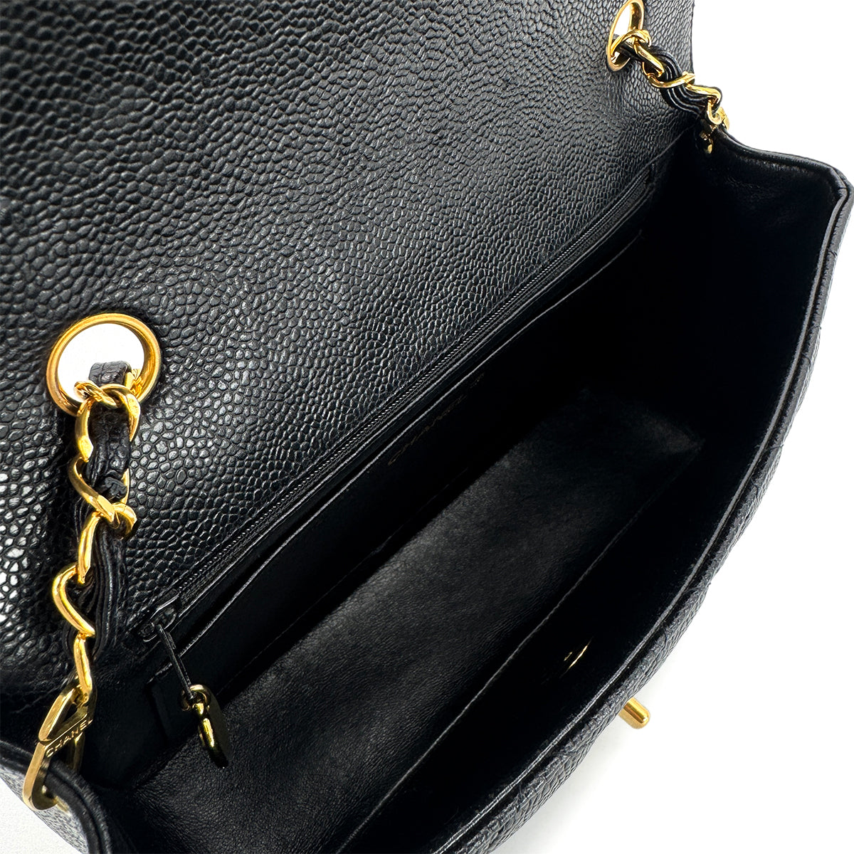 CHANEL VINTAGE DIANA MEDIUM CHAIN SHOULDER BAG BLACK CAVIR SKIN 90299801