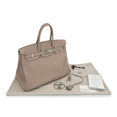 HERMES BIRKIN 35 ARGILE TAURILLON CLEMENCE HAND BAG □P SHW 90299803 - PURPOSE