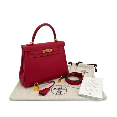 HERMES KELLY 25 RETOURNE ROUGE VIF TOGO HAND SHOULDER BAG A GHW 90299804 - PURPOSE