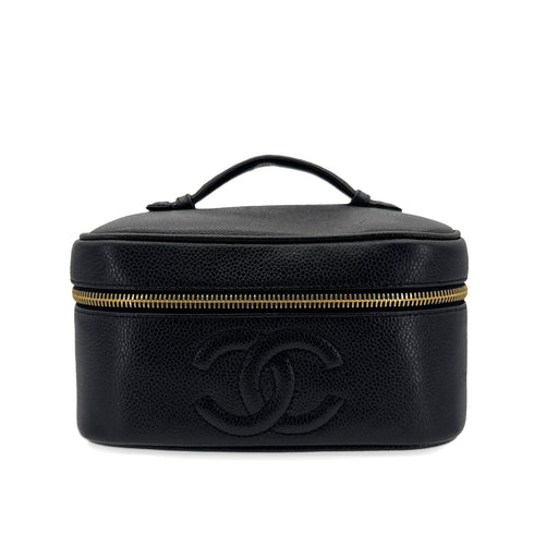 CHANEL VINTAGE VANITY HAND BAG BLACK CAVIAR SKIN 90299805