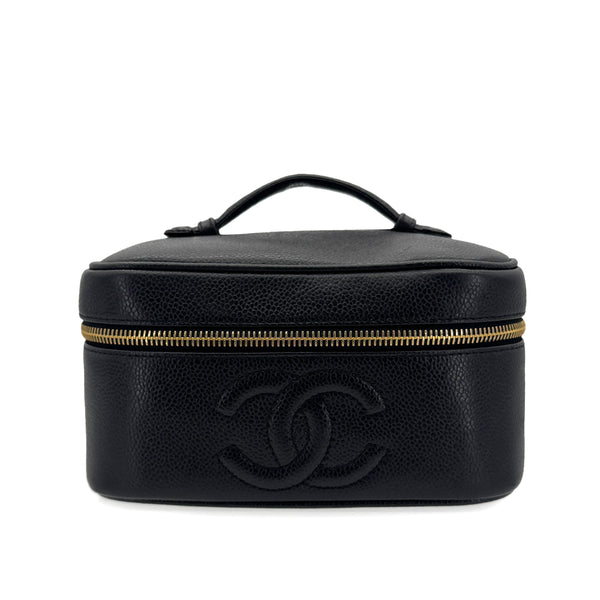 CHANEL VINTAGE VANITY HAND BAG BLACK CAVIAR SKIN 90299805