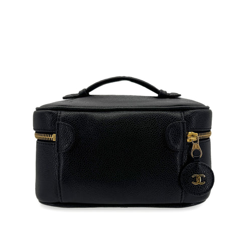 CHANEL VINTAGE VANITY HAND BAG BLACK CAVIAR SKIN 90299805