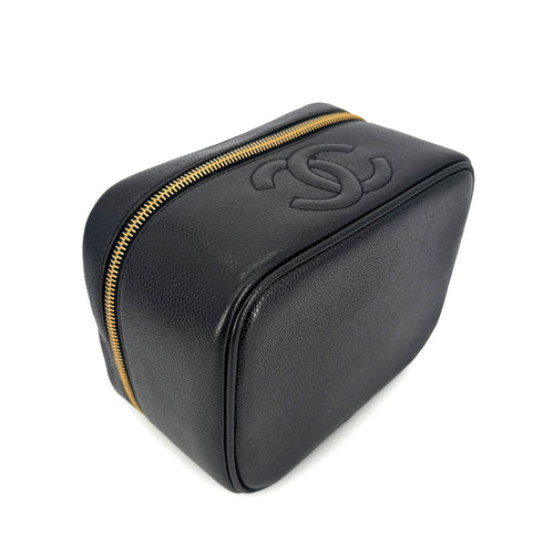 CHANEL VINTAGE VANITY HAND BAG BLACK CAVIAR SKIN 90299805