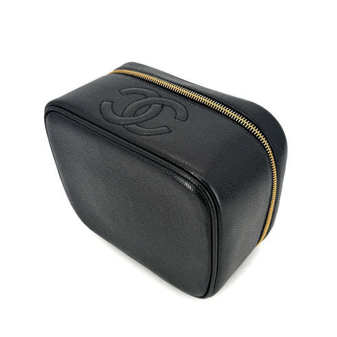 CHANEL VINTAGE VANITY HAND BAG BLACK CAVIAR SKIN 90299805