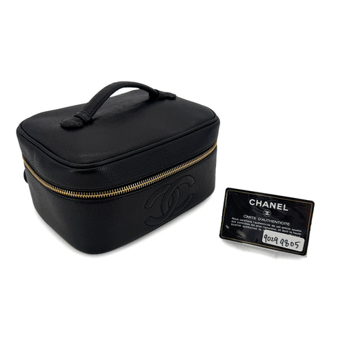 CHANEL VINTAGE VANITY HAND BAG BLACK CAVIAR SKIN 90299805