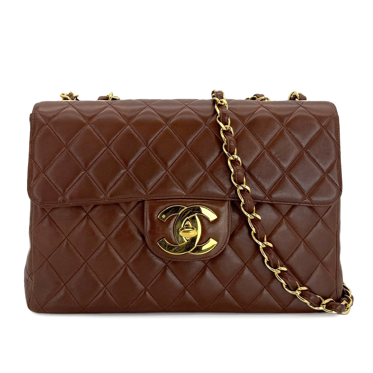 CHANEL VINTAGE JUMBO MATELASSE 30 CHAIN SHOULDER BAG BROWN LAMB SKIN 90299812