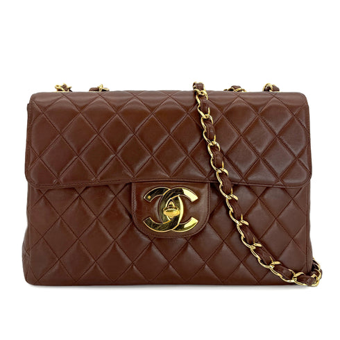 CHANEL VINTAGE JUMBO MATELASSE 30 CHAIN SHOULDER BAG BROWN LAMB SKIN 90299812 - PURPOSE