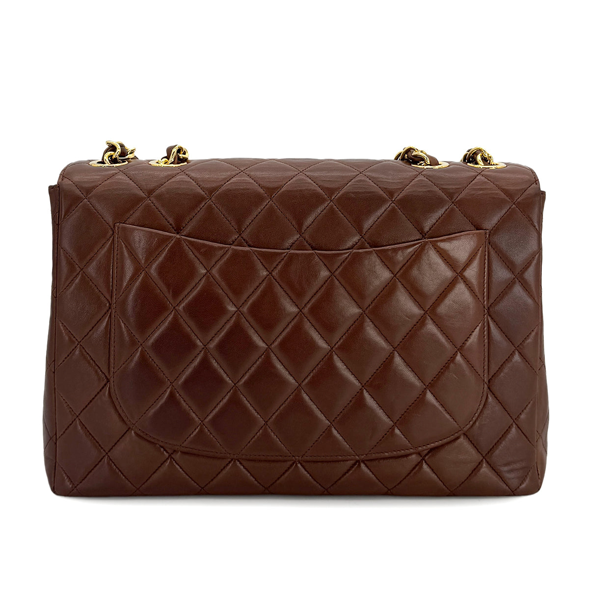 CHANEL VINTAGE JUMBO MATELASSE 30 CHAIN SHOULDER BAG BROWN LAMB SKIN 90299812
