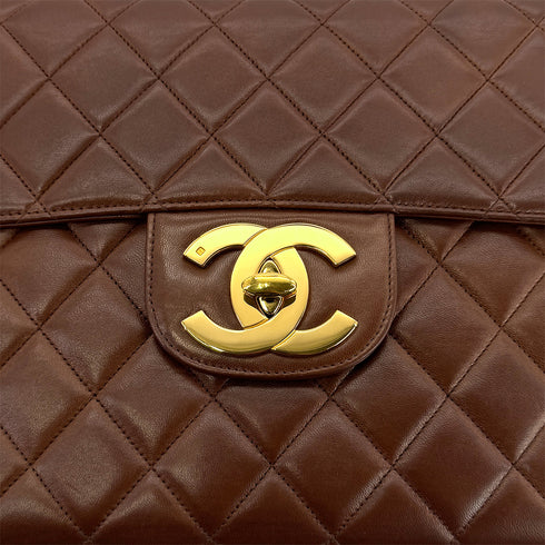 CHANEL VINTAGE JUMBO MATELASSE 30 CHAIN SHOULDER BAG BROWN LAMB SKIN 90299812 - PURPOSE