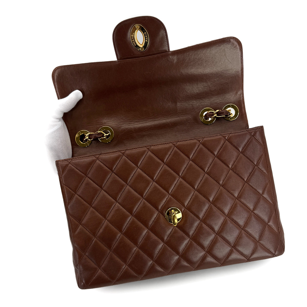 CHANEL VINTAGE JUMBO MATELASSE 30 CHAIN SHOULDER BAG BROWN LAMB SKIN 90299812