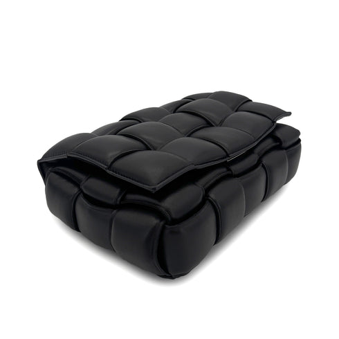 BOTTEGA VENETA INTRECCIATO PADDED CASSETTE SHOULDER BAG BLACK 591970 90299813