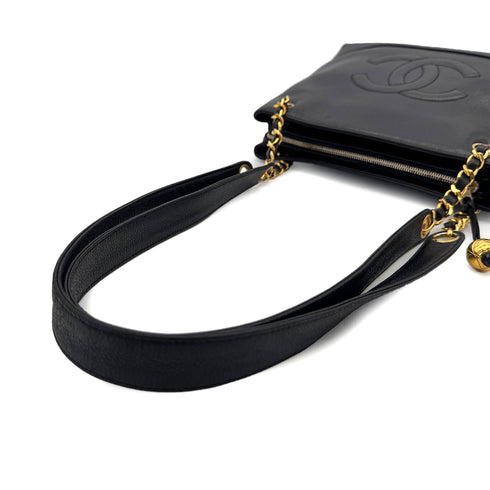 CHANEL VINTAGE BIG COCO CHAIN SHOULDER BAG BLACK CAVIAR SKIN 90299819 - PURPOSE