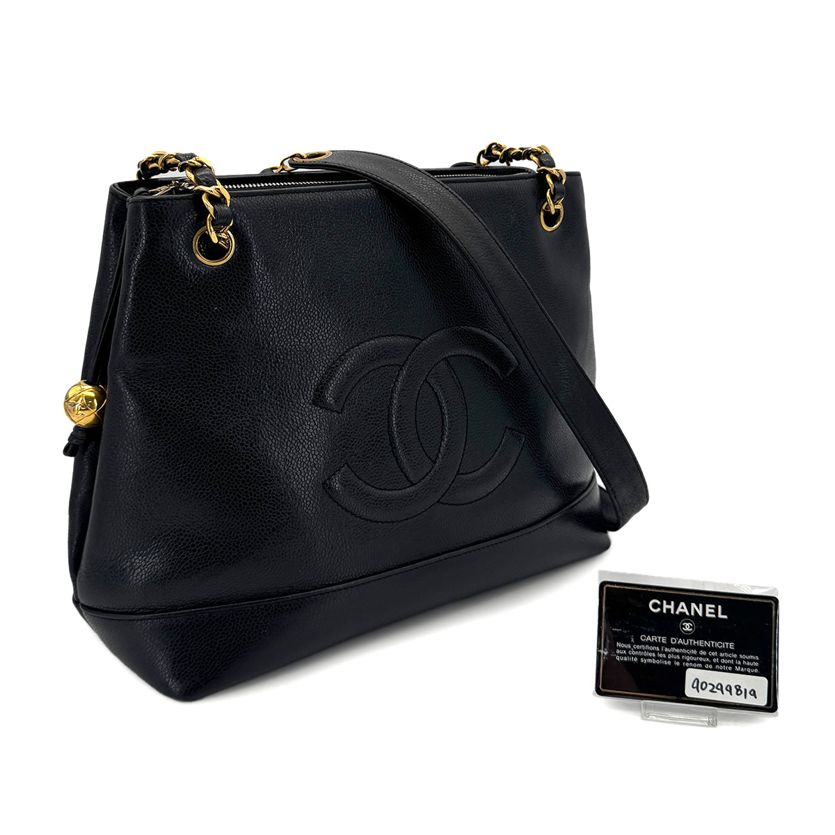 CHANEL VINTAGE BIG COCO CHAIN SHOULDER BAG BLACK CAVIAR SKIN 90299819