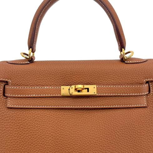 HERMES KELLY 25 RETOURNE GOLD TOGO HAND SHOULDER BAG Y GHW 90299822 - PURPOSE
