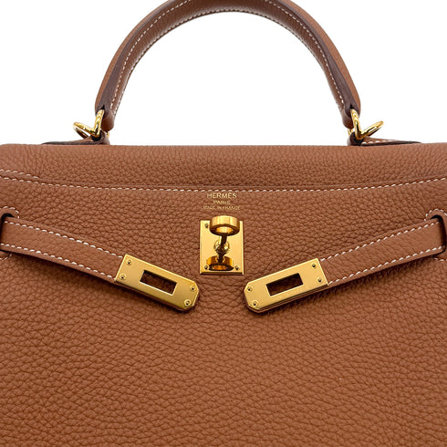HERMES KELLY 25 RETOURNE GOLD TOGO HAND SHOULDER BAG Y GHW 90299822 - PURPOSE