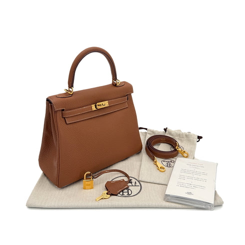 HERMES KELLY 25 RETOURNE GOLD TOGO HAND SHOULDER BAG Y GHW 90299822 - PURPOSE