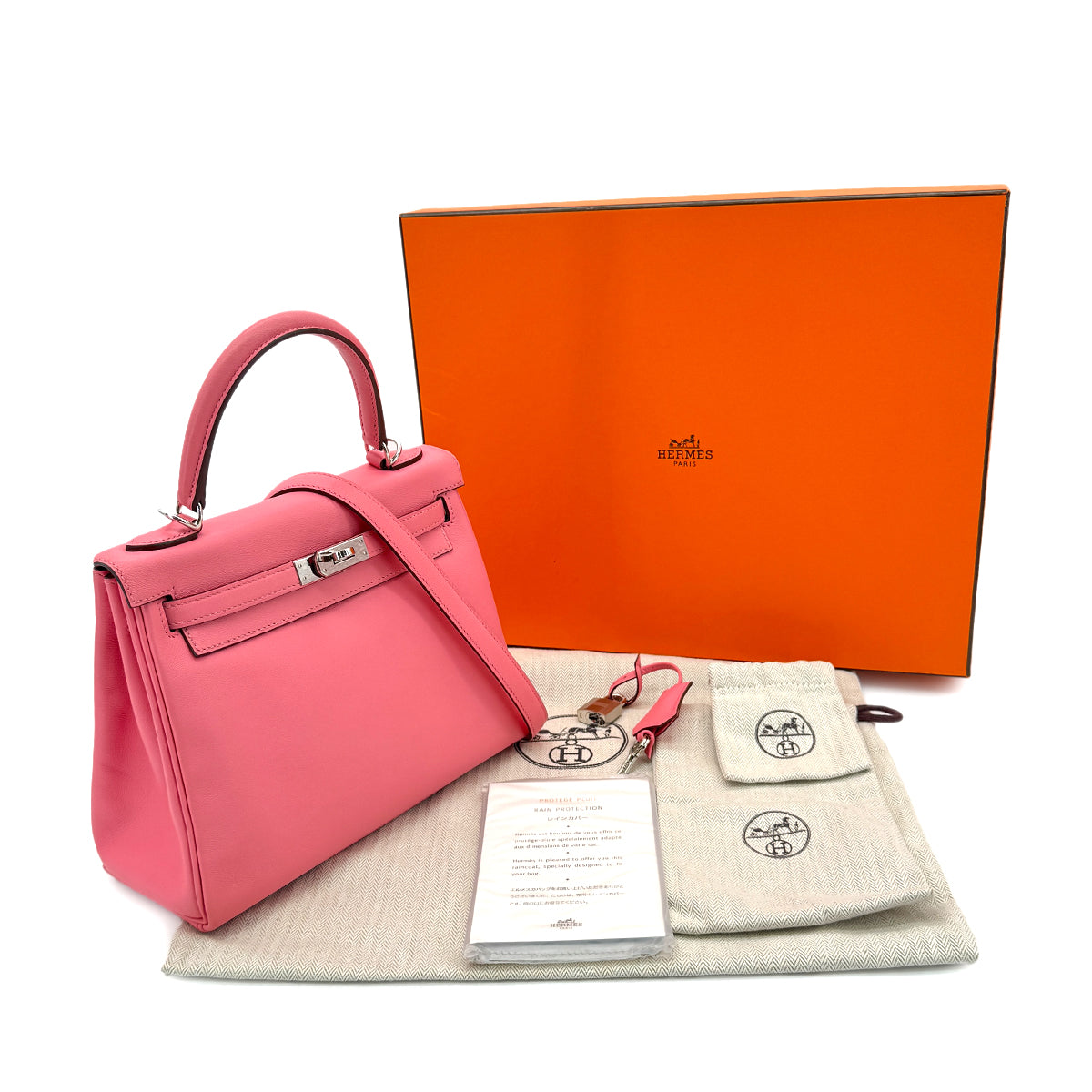 HERMES KELLY 25 RETOURNE ROSE AZALEE SWIFT HAND SHOULDER BAG Y SHW 90299823