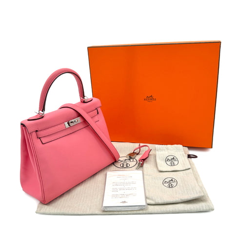 HERMES KELLY 25 RETOURNE ROSE AZALEE SWIFT HAND SHOULDER BAG Y SHW 90299823 - PURPOSE