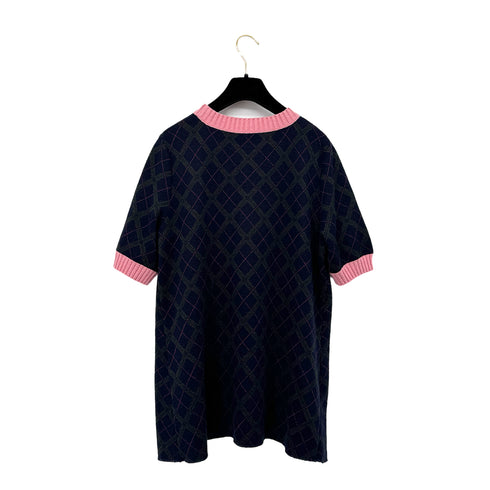 CHANEL SHORT SLEEVE TOPS ARGYLE PATTERN NAVY PINK CASHMERE 44 P46 RTW 90299826