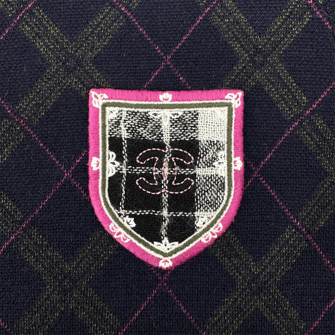 CHANEL SHORT SLEEVE TOPS ARGYLE PATTERN NAVY PINK CASHMERE 44 P46 RTW 90299826