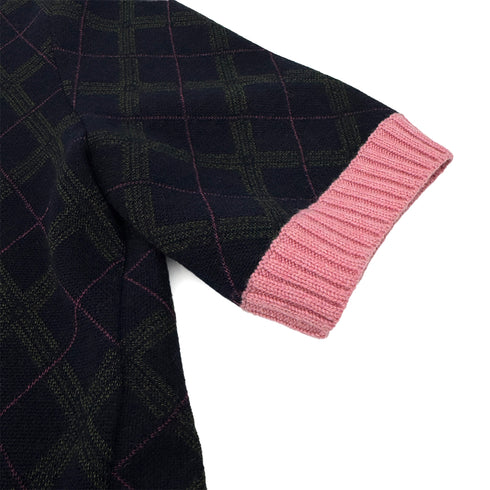 CHANEL SHORT SLEEVE TOPS ARGYLE PATTERN NAVY PINK CASHMERE 44 P46 RTW 90299826