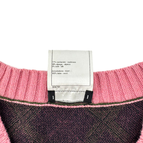 CHANEL SHORT SLEEVE TOPS ARGYLE PATTERN NAVY PINK CASHMERE 44 P46 RTW 90299826